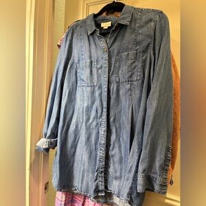 J. Jill Denim Button-Down Shirt Jacket in Light Blue